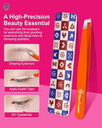 Expert Eyebrow Hair Removal Tweezer with Leather Case, GlamTweeler High Precision Slant Tip Stainless Steel Tweezers for Men and Women (Orange)