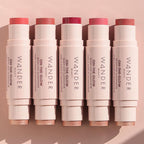 Wander Beauty On-the-Glow Blush and Illuminator - Petal Pink/Nude Glow - 7-in-1 Hydrating Cream Blush & Highlighting Stick - Stick Blush for Cheeks, Lip, & Body - Highlighter Makeup & Blush - 0.4 oz