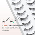 Lashes Wispy False Eyelashes Cat Eye Lashes Natural Look 3D Volume Fake Eyelashes Thin Band Lashes 12mm Natural Eye Lashes C Curl Siligli Lashes Pack 10 Pair