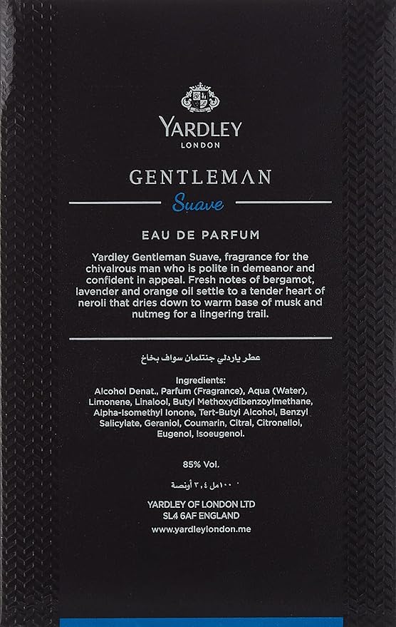 Yardley Yardley Gentleman Suave Eau De Toilette Spray 3.4 Oz for Men By 3.4 Fl Oz
