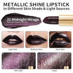 Oulac Metallic Black Lipstick for Women, High-Impact Lipcolor with Moisturizing Creamy Formula, Vegan & Cruelty-Free, Full-Coverage Matte Lipstick, Midnight Mirage (21)