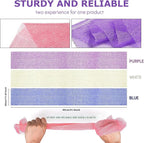 UJFQBH 3 Pieces African Bath Sponge African Net Long Net Bath Sponge Exfoliating Shower Body Scrubber Back Scrubber Skin Smoother,Great for Daily Use (Purple,Blue,Off-White)