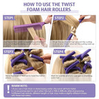 Syhood 30 Pieces Flexible Curling Rods Twist Hair Rollers Soft Foam Rods No Heat and 1 Pcs Steel Rat Tail Comb for Women Long and Short Hair(7 x 0.8 Inch,Purple)