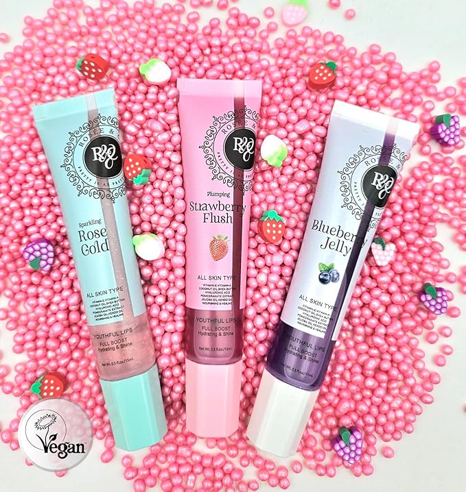 ROSÉE & CO Rosee Lip Gloss Vegan & Cruelty Free Treatment, Professional Make up, Long Lasting Glossy with Shea Butter, Moisturize, Protect & Smooth, High Shine, Non-Sticky - Set of 4-1