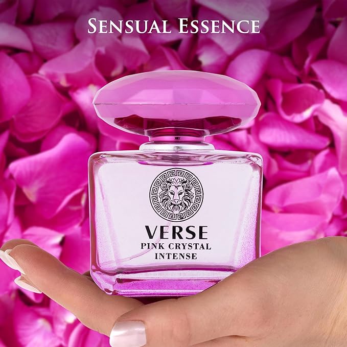 Verse Pink Crystal Intense for Women 3.4 fl Oz - Fruity & Floral Scents of Raspberry, Peony, Magnolia & Lotus Flowers - Base Notes of Amber, Vibrant Musk & Deep Mahogany Wood - Elegant 100ml Bottle