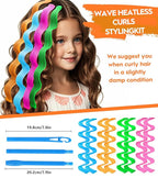 42 Pieces Heatless Waves Hair Curler, No Heat Damage Wavy Hair Curlers with 2 Sets of Styling Hooks, Heatless Curls for Women Girls Long Medium Short Hair (4 Colors,45cm/ 17.7")