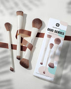 EIGSHOW Makeup Brush Set, 3Pcs Double Ended Face Makeup Brushes for Foundation Powder Contour Highlight Concealer Nose Shadow, Travel Gift Set (Beige)