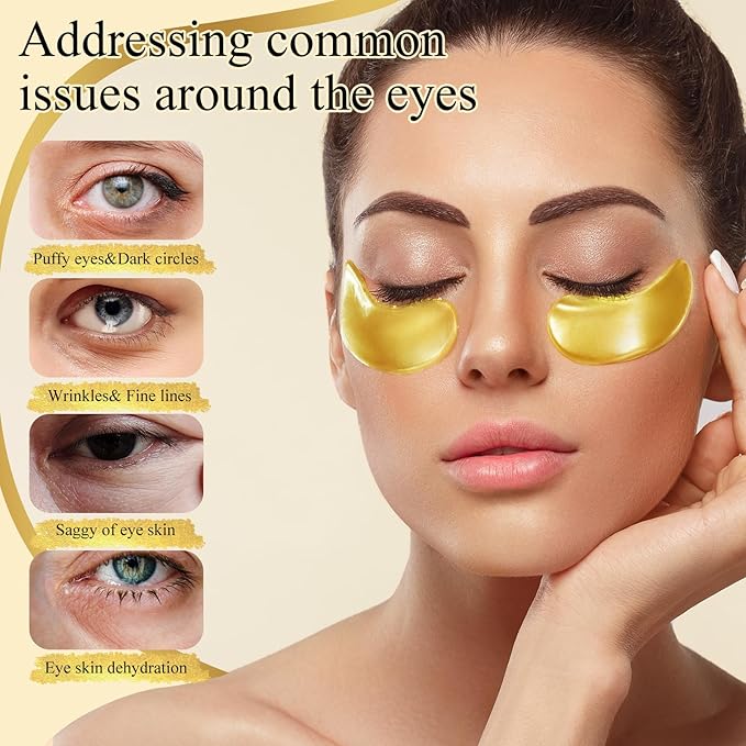 Under Eye Patches(30 Pairs), 24K Gold Eye Mask for Dark Circles, Puffy Eyes and Wrinkles, with Hyaluronic Acid & Collagen