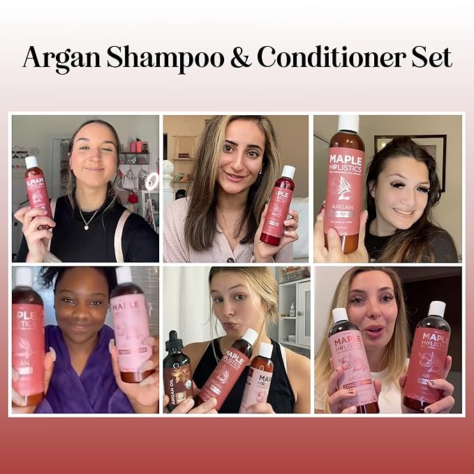 Argan Oil Shampoo and Conditioner for Dry Hair - Paraben and Sulfate Free Shampoo and Conditioner Set for Dry Hair Frizz Curl Care and Split Ends - Moisturizing Argan Shampoo and Conditioner Set