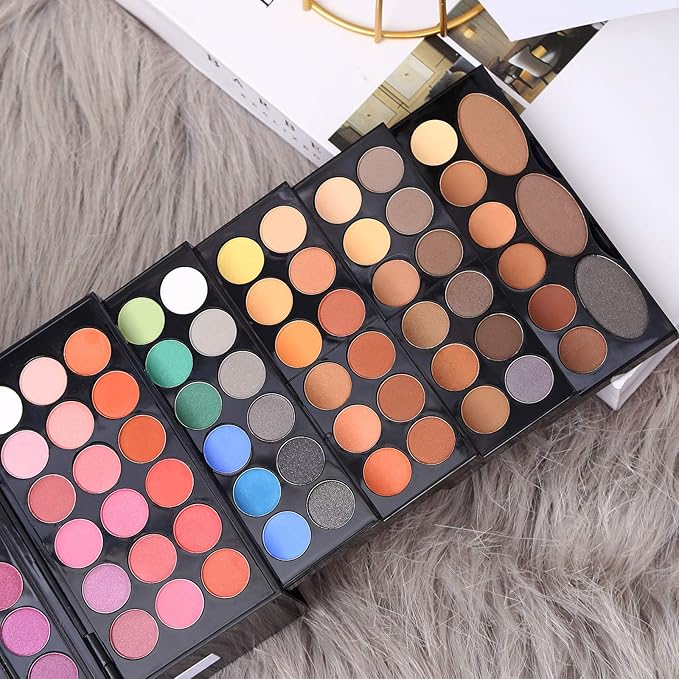 All In One Makeup Kit 142 Ultimate Colors Matte Shimmer Eyeshadow Palette Colorful Gifts For Women 3 blush 3 Sponge Brushs 3 Eyebrow Powder Professional Cosmetics Fashion Women Makeup Case Full Make U