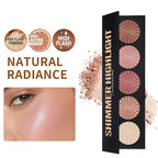 Highlighter Powder Palette, 5 Colors Makeup Palette Contour Palette Eyeshadow Makeup Kit Waterproof Long Lasting Brilliant Lighten Skin Color Professional Versatile Face Shading Set(1, brown, Large)