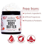 Unscented Body Butter for Dry Skin | with Raw Shea Butter and Jojoba Oil | Deep Moisturizer Safe for Sensitive Skin, Non Greasy, Fragrance Free | 8 oz