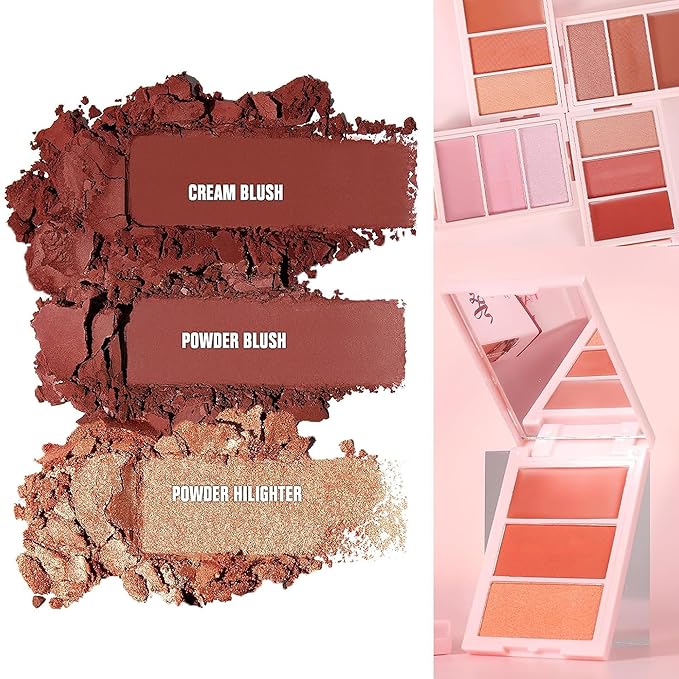 3D Blush Palette, Multi-Use Makeup Contour Pressed Powder Long-Lasting Pigment Cheekbones Contouring Blush Blendable Natural Shimmery Or Matte Finish, #03 Coffee