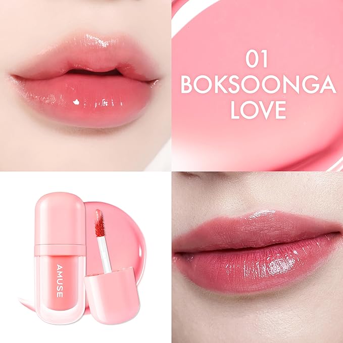 Amuse SEOUL BEBE TINT - 01 BOKSOONGA LOVE | 24-hour Long-lasting Lip Stain, Plumping, Hydrating, Moisturizing, No Peel Off, Lip Care, Treatment, Non Sticky, Korean Lip Tint for Dry Lips