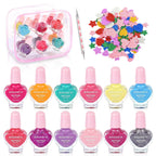 Kids Nail Polish Set - Non Toxic, Quick Dry Peel Off Girls Nail Polish 12 Colors with Glitter Stickers and PVC Organizer Bag