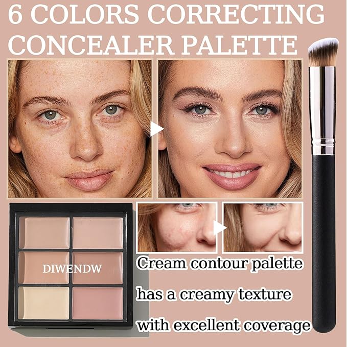 6 Colors Correcting Concealer Palette,Colors Corrector Palette,Moisturizing Full