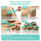 Syhood 30 Pcs 7'' Flexible Curling Rods Twist Foam Hair Rollers Soft Foam No Heat Hair Rods Rollers and 1 Steel Pintail Comb Rat Tail Comb for Women Long Short Hair(Lake Green,7 x 0.3 Inch)