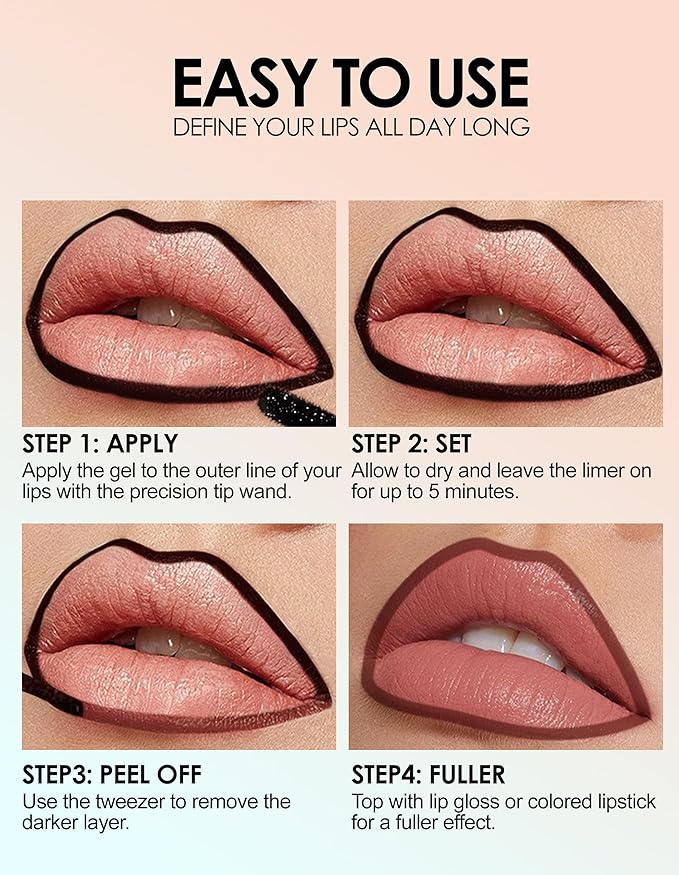 Erinde Peel Off Lip Liner Stain, Long Lasting Tattoo Lip Liner with Tweezer, Matte Finish Peel Off Lip Stain, Waterproof Transfer Proof Lip Stain Peel Off, Non-Stick Cup Nude Lip Stain Lipliner, 06