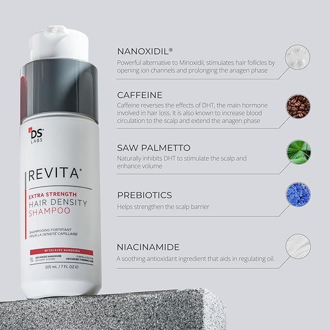 DS Labs Revita Extra Strength Shampoo - High-Performance Hair Density Shampoo, Volumizing & Thickening, Fuller Looking Hair, Saw Palmetto, Sulfate & Silicone Free, For Men & Women, 205mL
