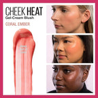Maybelline New York Cheek Heat Gel-Cream Blush Makeup, Lightweight, Breathable Feel, Sheer Flush Of Color, Natural-Looking, Dewy Finish, Oil-Free, Coral Ember, 1 Count