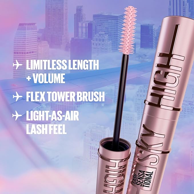 Maybelline Lash Sensational Sky High Washable Mascara Makeup, Volumizing, Lengthening, Defining, Curling, Multiplying, Buildable Formula, True Brown, 1 Count