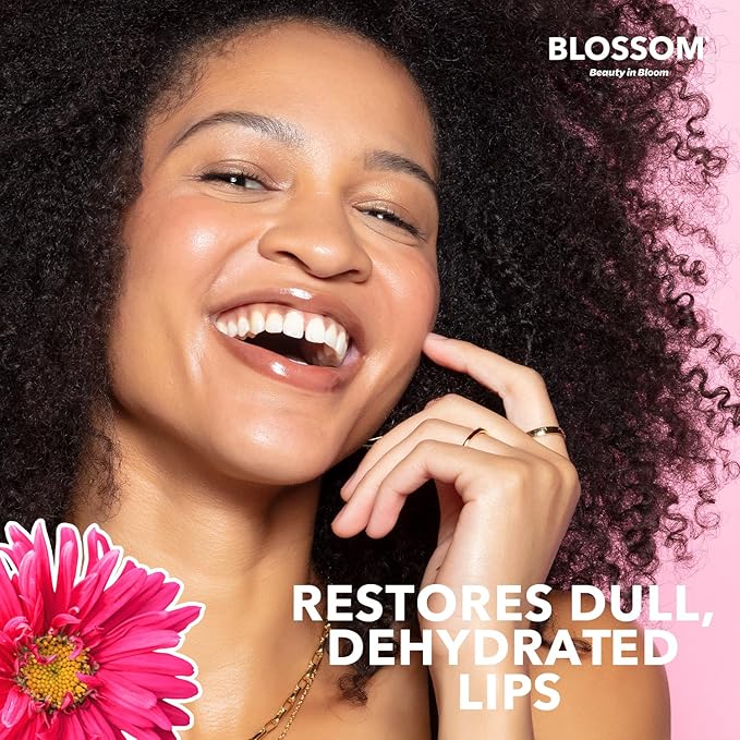 Blossom Moisturizing and Hydrating Shimmer Sparkle Lip Oil with Olive Oil + Grape Seed Oil, Infused with Real Flowers, 3g, Watermelon