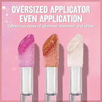 REVLON Super Lustrous Glimmer Gloss Gift Set, 3-Piece, Non-Sticky Lip Makeup, Plant-Based Glitter, High-Shine Finish, 008 Rose Glow, 005 Glazed Almond 001 Diamond Drama