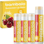 4-Pack Cherry SPF 15 Lip Balm - Organic Ingredients, Broad Spectrum UVA/UVB Protection - Hydrating & Moisturizing, USA Made