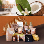 Luxury Gifts for Women, 16 Pcs Spa Gifts for Women of Coconut & Vanilla Scents Skin Care Kit, Facial Kit with Face Day Cream, Night Cream, Skincare Set, Skin Care Set Wrap in Makeup Storage Box