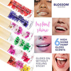 Blossom Roll on Lip Gloss, Scented Clear High Shine Moisturizing Lip Oil, Non Sticky, Infused with Real Flowers, Made in USA, 0.2oz, Mango Hemp