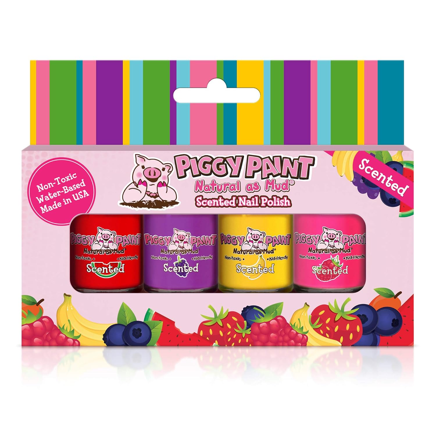 PIGGY PAINT Scented 100% Non-toxic Girls Nail Polish - Safe, Chemical Free Low Odor for Kids, 4 Pack Kit (Scented Silly Unicorns)