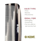 Kent 12T Graphite Wide Tooth Detangling Comb - 5.5" Handmade Pocket Comb for Thick, Curly, and Wavy Hair, Large Tooth Grooming Combs for Hair, Beard, and Mustache - Saw-Cut and Hand Polished