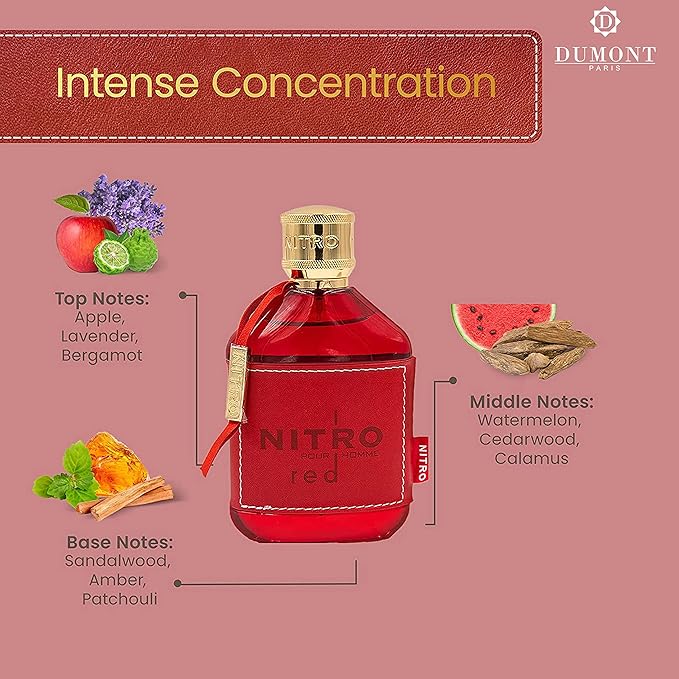 NITRO RED - 3.4oz - Eau De Parfum - Luxury Perfume for Men - Fruit, Woody, Floral & Masculine Fragrance - Long Lasting Cologne Mist & Body Spray - for Him
