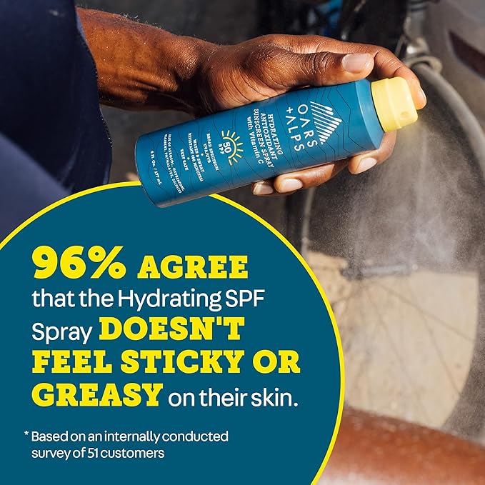 Oars + Alps Hydrating SPF 30 Sunscreen Spray, Naturally Derived Skin Care Infused with Vitamin C and Antioxidants, Water and Sweat Resistant, 6 Oz, 1 Pack