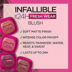 L'Oreal Paris Infallible Up to 24H Fresh Wear Soft Matte Blush, Blendable, Long-Lasting and Waterproof Cheek Make Up, Legendary Berry 15, 0.31 Oz