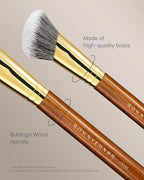 Desert Oak Series SlopeBlur Stipple Brush - Angled Nylon Bristles for Seamless Cream/Liquid/Powder Blending, Contour & Blush Application, Bubinga Handle (CM 192)
