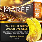MAREE 24k Gold Under Eye Gels for Dark Circles and Puffiness - Collagen & Hyaluronic Acid Skincare Gel Pads - Gold Eye Patches for Puffy Eyes and Dark Circles - Under Eye Masks - Travel Essentials