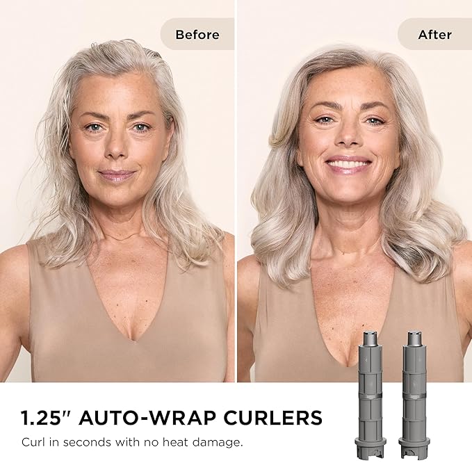 Shark FlexFusion Hair Dryer with Fusion Hair Brush, Diffuser, Ceramic Air Styler with Auto-Wrap Hair Curlers, Ceramic Plates, Metallic Mist HD642