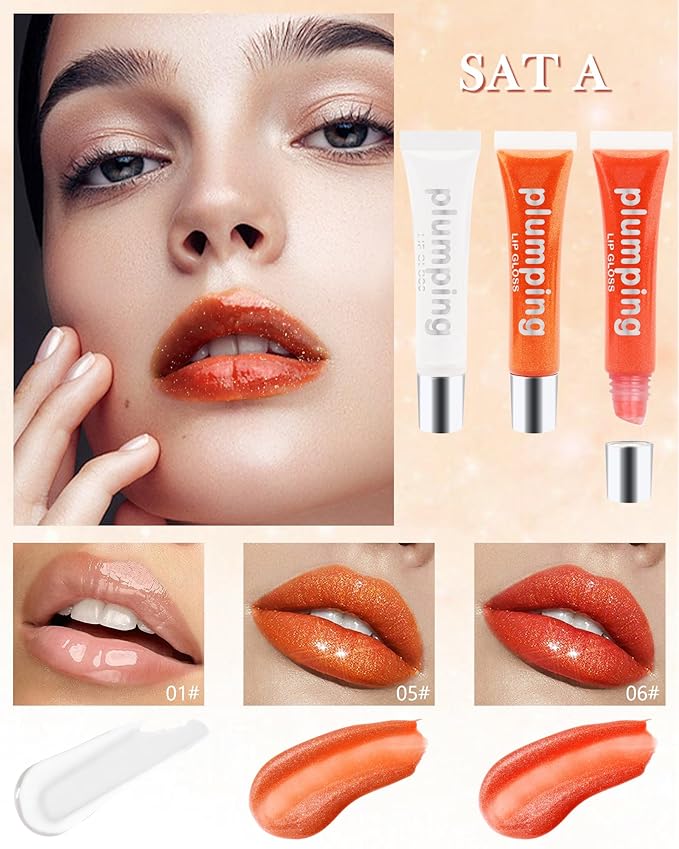 Hydrating Lip Glow Oil-3Pcs Tinted Plumping Lip Oil Lip Plumper, Moisturizing Smooth Lipgloss for Lip Care, Glossy Finish Clear Tint Shiny and Vegan Juicy Lip Gloss,Nourishing Non-Sticky Formula-Set B