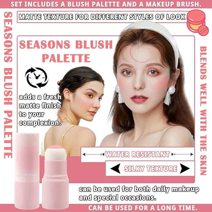 Matte Contour Blush Stick for Cheeks and Face - Buildable Shimmer Facial Blusher Shades - Blendable Cosmetic Makeup 03