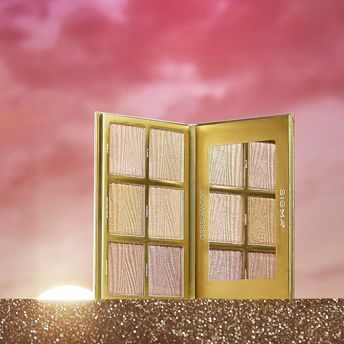 Sigma Beauty GlowKissed Highlight Palette | Highlighted Warm Tones | Glow Vibes, Mirror Included