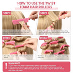 Syhood 30 Pieces Flexible Curling Rods Twist Hair Rollers Soft Foam Rods No Heat and 1 Pcs Steel Rat Tail Comb for Women Long and Short Hair(7 x 0.3 Inch,Pink)