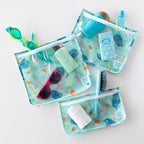 Bumkins Travel Bag, Toiletry, TSA Approved Pouch, Zip Bag, Quart Size Airline Compliant, Clear-Sided, Baby, Diaper Bag Organization, Makeup, Accessories, Packing, Set of 3 Sizes, Ocean Life Blue