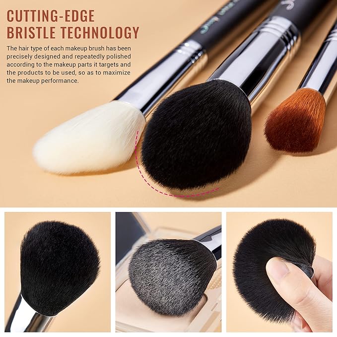 Jessup Makeup Brushes Set Professional 27 pcs Brush Makeup Premium Synthetic Foundation Contour Powder Blush Highlighter Eyeshadow Concealer Brow Face Make Up Brushes Tools Black/Silver T133