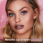 FOCALLURE Ultra Chic Metallic Lipstick,Rich Vitamin E Lip Crayon,Lightweight Shinning Color without Drying or Fading,Long Lasting Lips Makeup,#27 Champagne