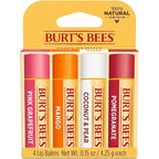 Burt's Bees Lip Balm - Pink Grapefruit, Mango, Coconut & Pear, and Pomegranate Pack, Lip Moisturizer With Beeswax, Tint-Free, Natural Origin Conditioning Lip Treatment, 4 Tubes, 0.15 oz.