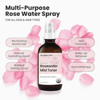 Rose Water Spray for Face & Hair - Organic USDA Certified Rosewater Facial Toner - Alcohol-Free Makeup Setting Hydrating Face Mist - Anti-Aging Toner Spray - 4 Oz