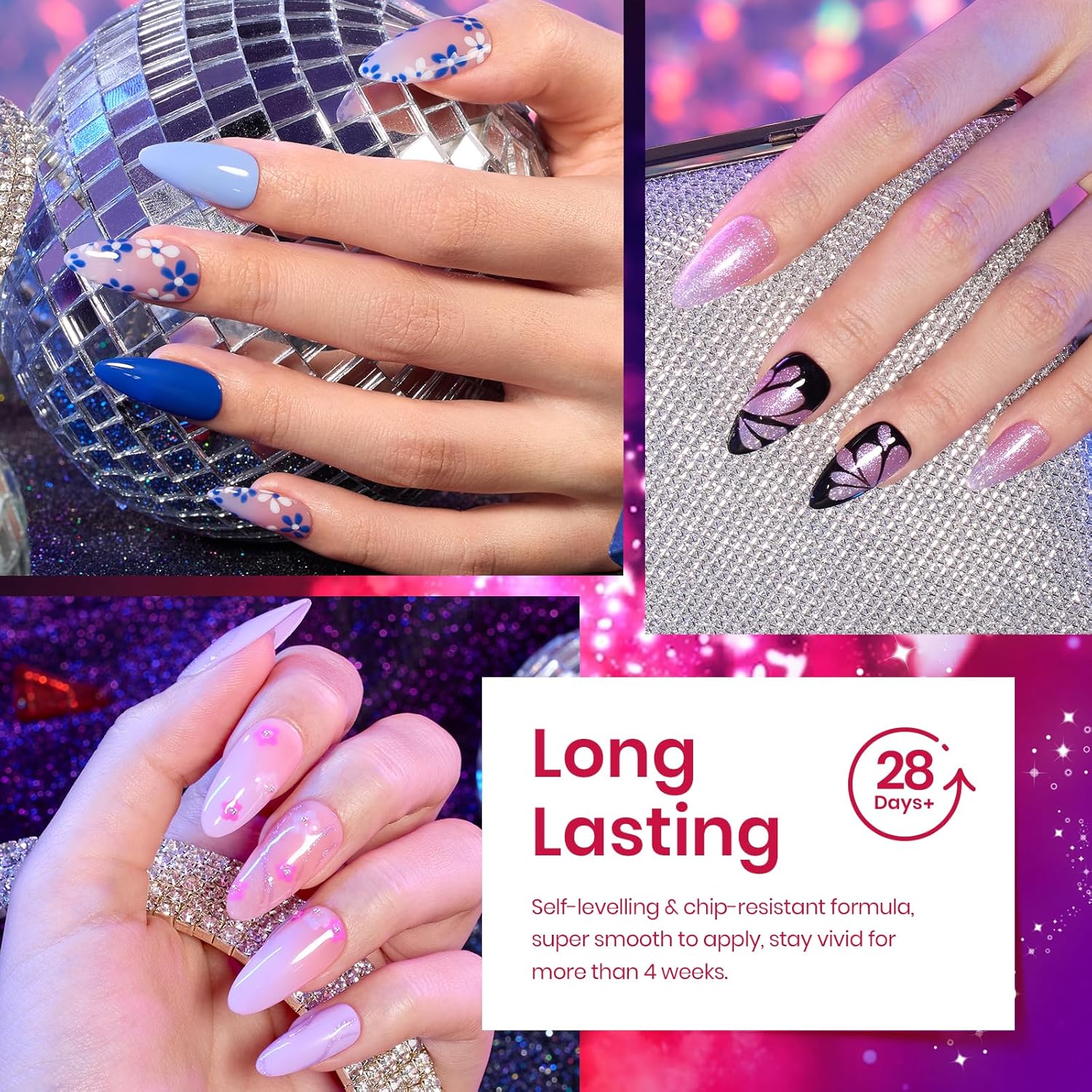 Beetles Pink Gel Nail Polish, Red Purple Nude Blue Glitter 20 Colors Gel Polish Set Romance Rebellion with Base & Top Coat, Soak off Uv LED Cured Nail Art Design Salon Home Gift for Women