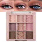 Erinde 9 Colors Eyeshadow Palette, Matte Shimmer Glitter Eye Shadow Makeup Palette, Highly Pigmented Long Lasting Waterproof, Natural Neutral Nude Eyeshadow Makeup Pallet, Pink Purple Rose