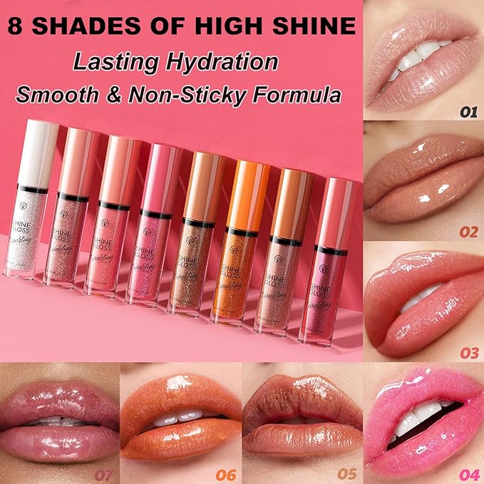 Lip Gloss Women Girls Plumping Lip Gloss Glitter Tinted Lip gloss Oil Plumper Hydrating Long Lasting Moisturizing Non Sticky Makeup lip gloss (07#)